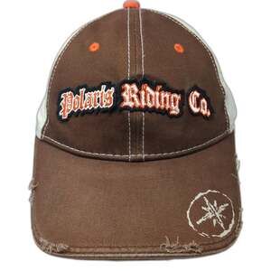 Polaris Baseball Cap Brown Beige Orange S/M Riding Co Distressed Stretch Fit Hat